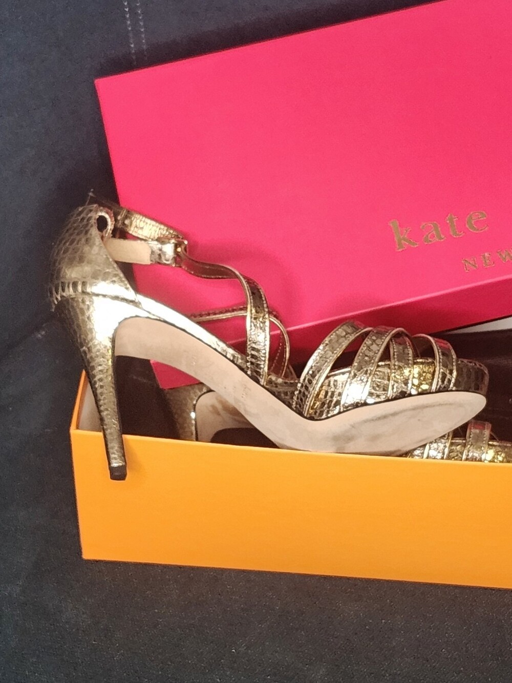 Kate Spade Metallic Gold Strappy Heels (7.5)
